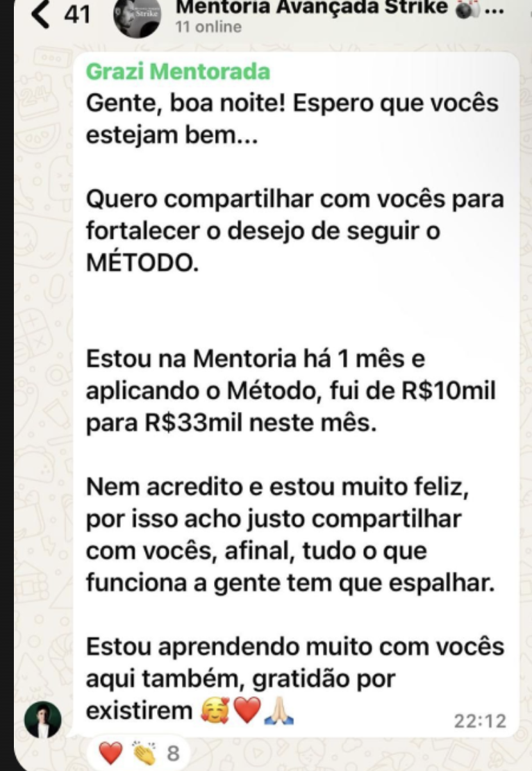 Depoimento de aluno 4 do Método Strike