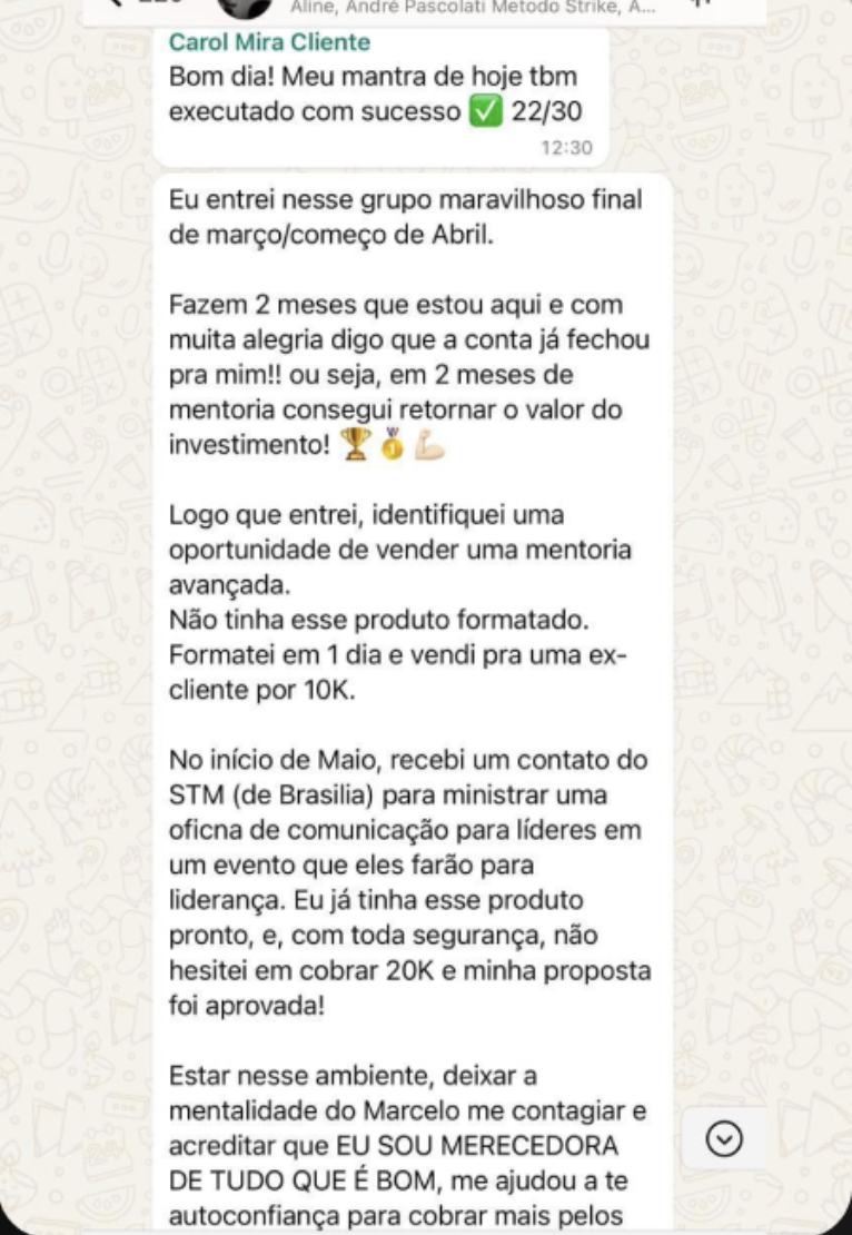 Depoimento de aluno 1 do Método Strike